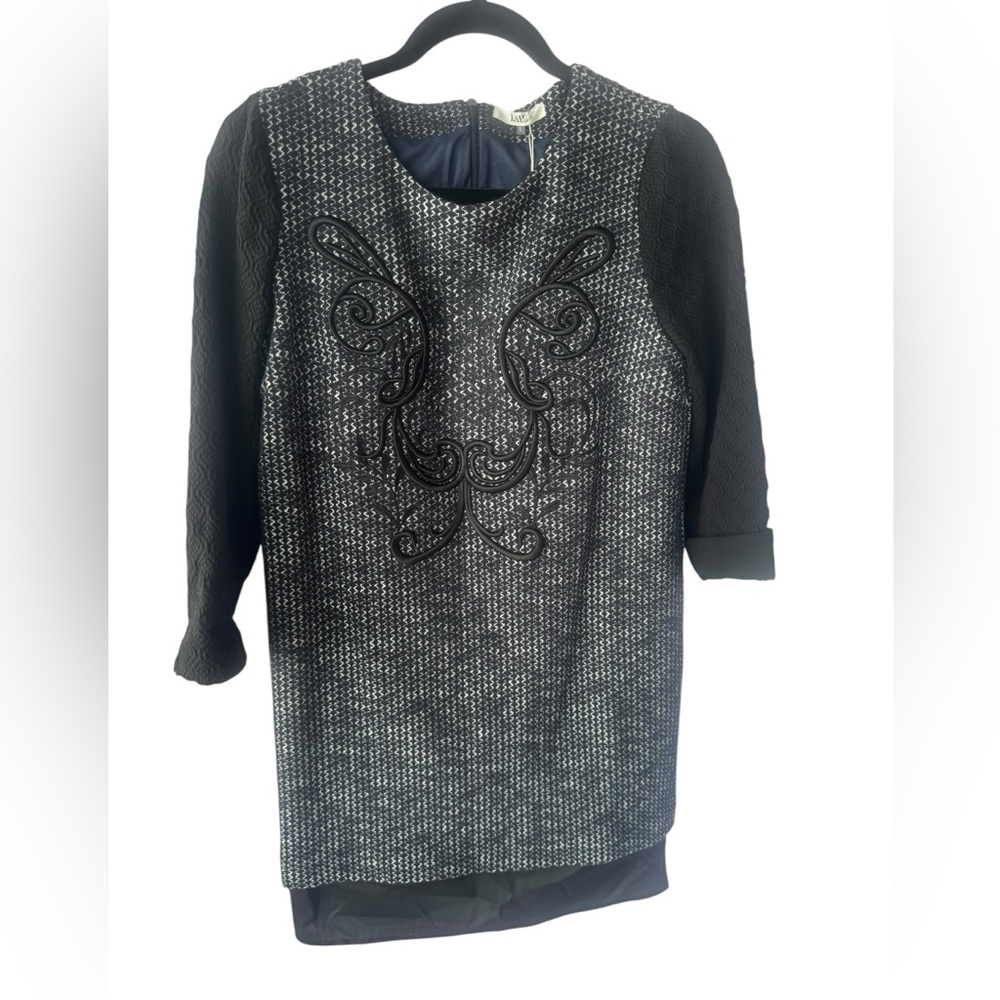 LAP Los Angeles Black and Gray Mini Tweed embellished Dress